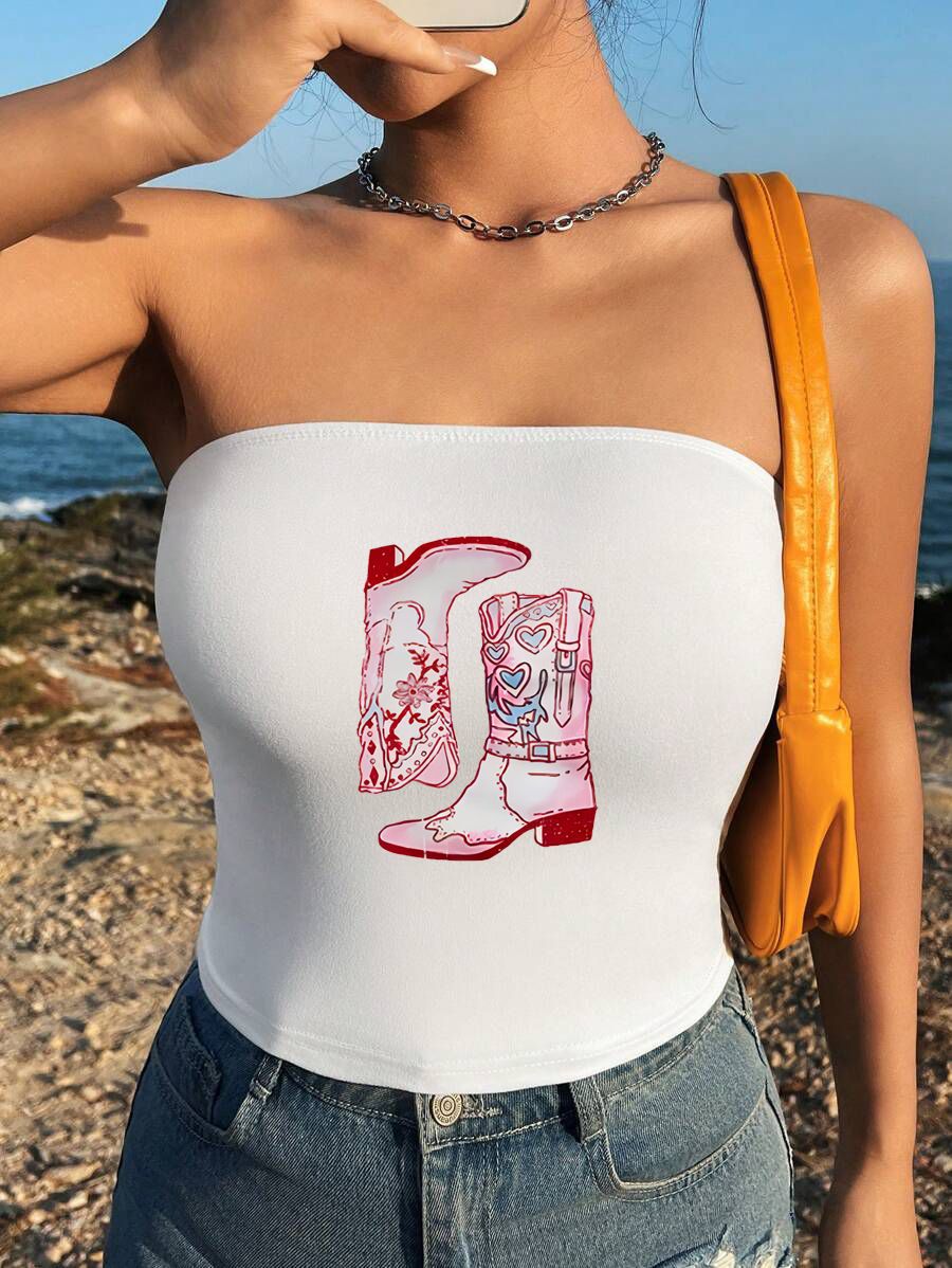 Women's Bandeau Top with Bold Statement Print