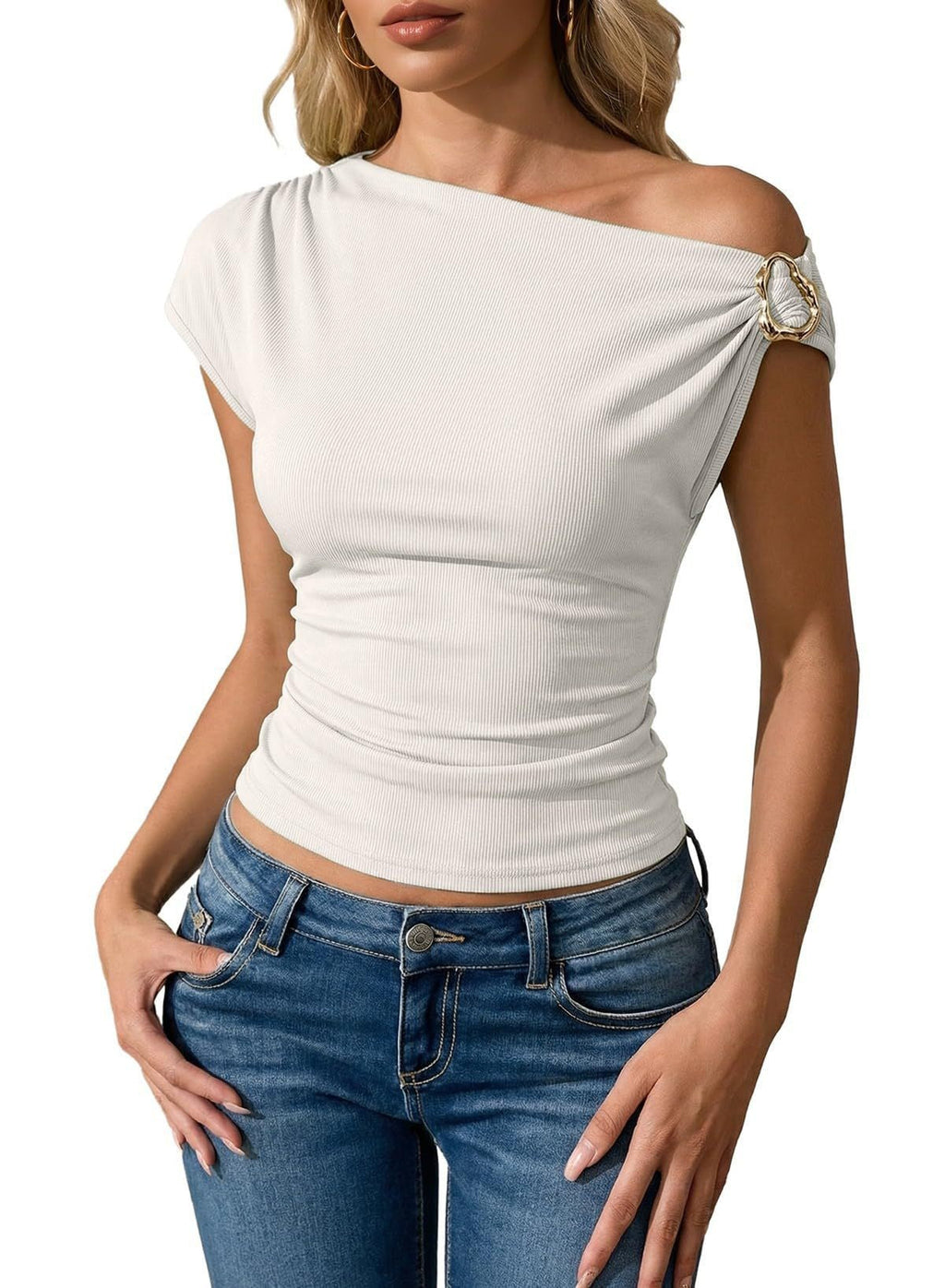 Women's Asymmetrical Shoulder Detail Top