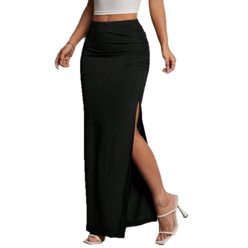Women's Maxi Skirt with Side Slits and Ruching