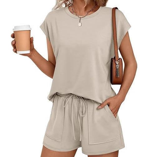Women's Comfortable Lounge Set with Elastic Waist and Pockets