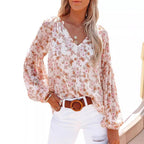 Women's Blouse with Floral Patterns and Airy Sleeves