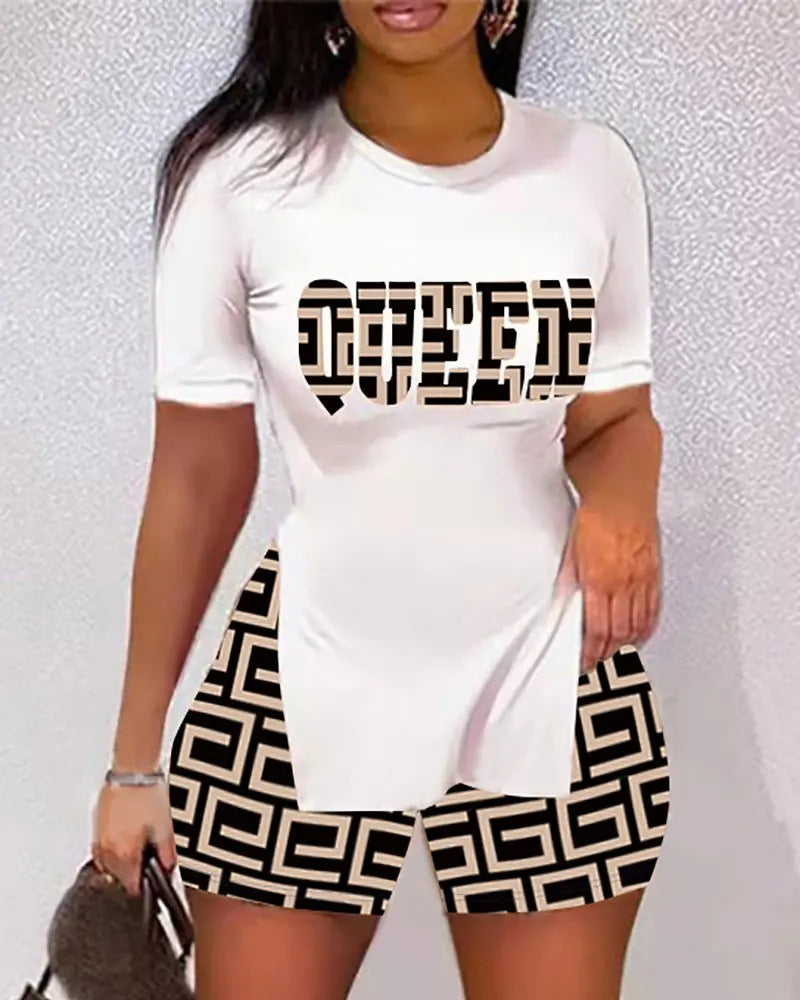 Women's Leisure Set with Animal Print and Shorts