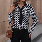 Women's Elegant Blouse with Modern Graphic Pattern and Tie Closure