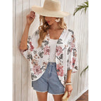Women's Fashionable Kimono with Floral Design and Wide Sleeves