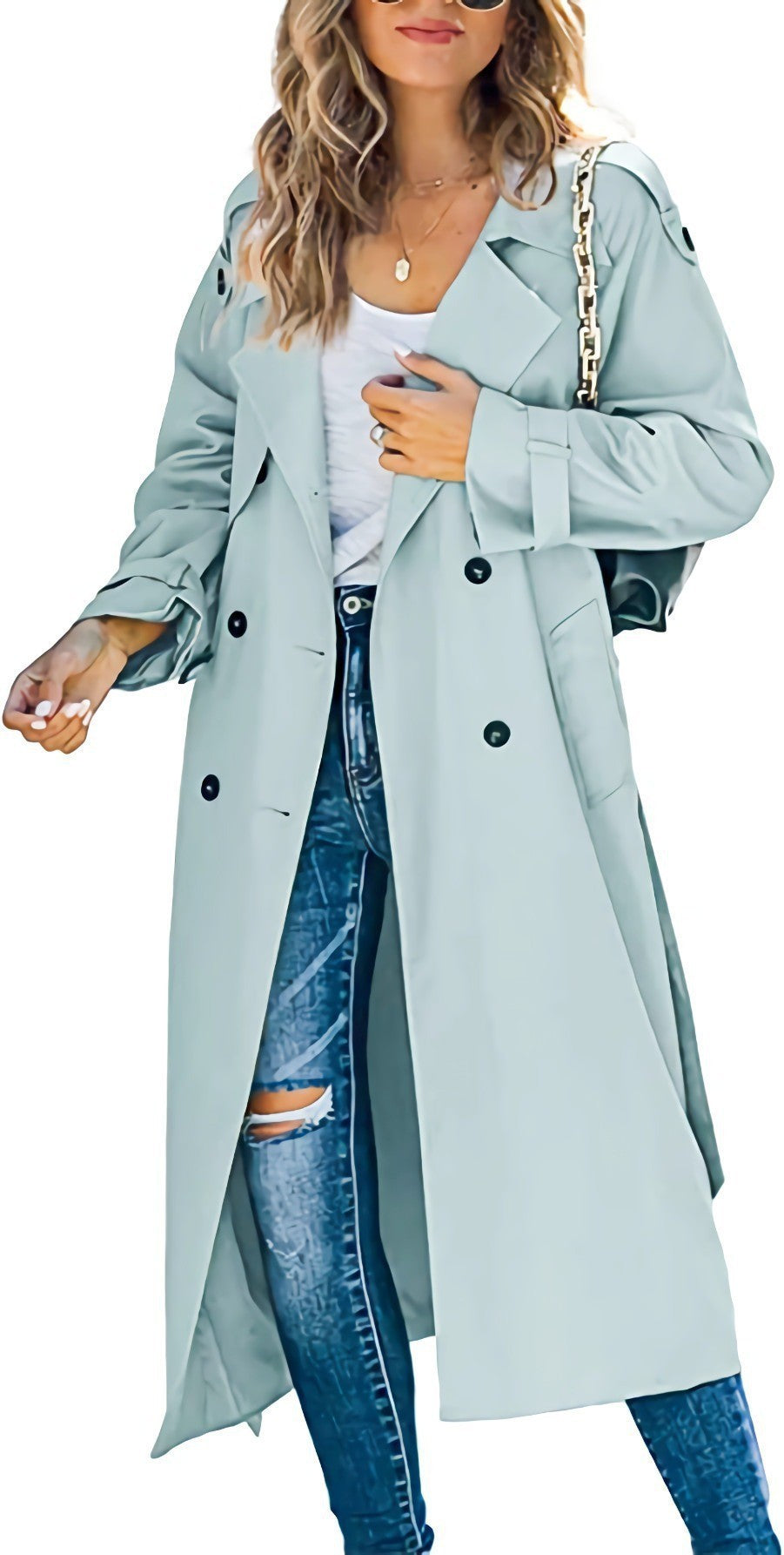 Women's Fashionable Trench Coat with Double-Breasted Button Placket and Casual Cut