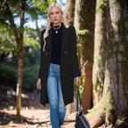 Women's Classic Long Coat with Double-Breasted Button Placket