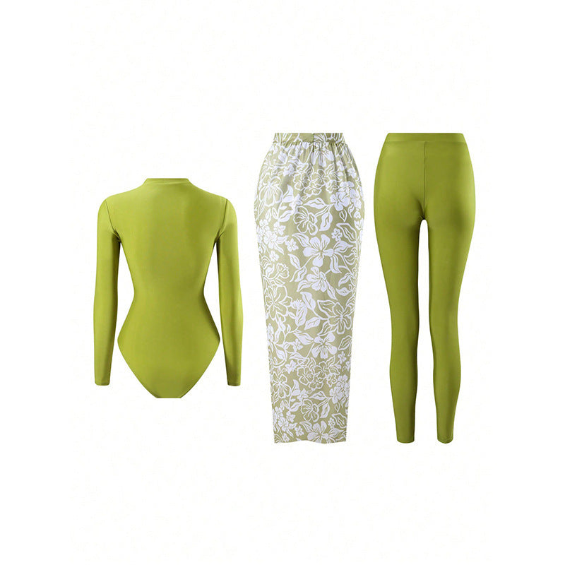 Women's Long-Sleeve Swimsuit with Elegant Wrap Skirt