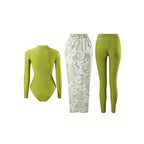 Women's Long-Sleeve Swimsuit with Elegant Wrap Skirt
