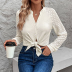 Women's Blouse with Elegant Lace Sleeves and Textured Fabric