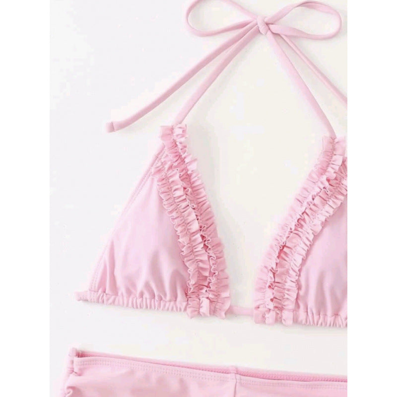 Women's Swimsuit Set with Ruffles and Adjustable Ties