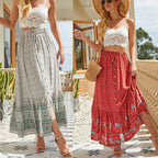Women's Maxi Skirt with Handmade Pattern and Elastic Waistband