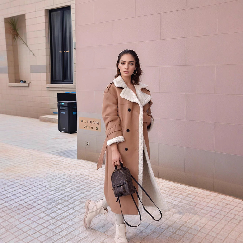 Women's Lined Long Coat with Chic Collar