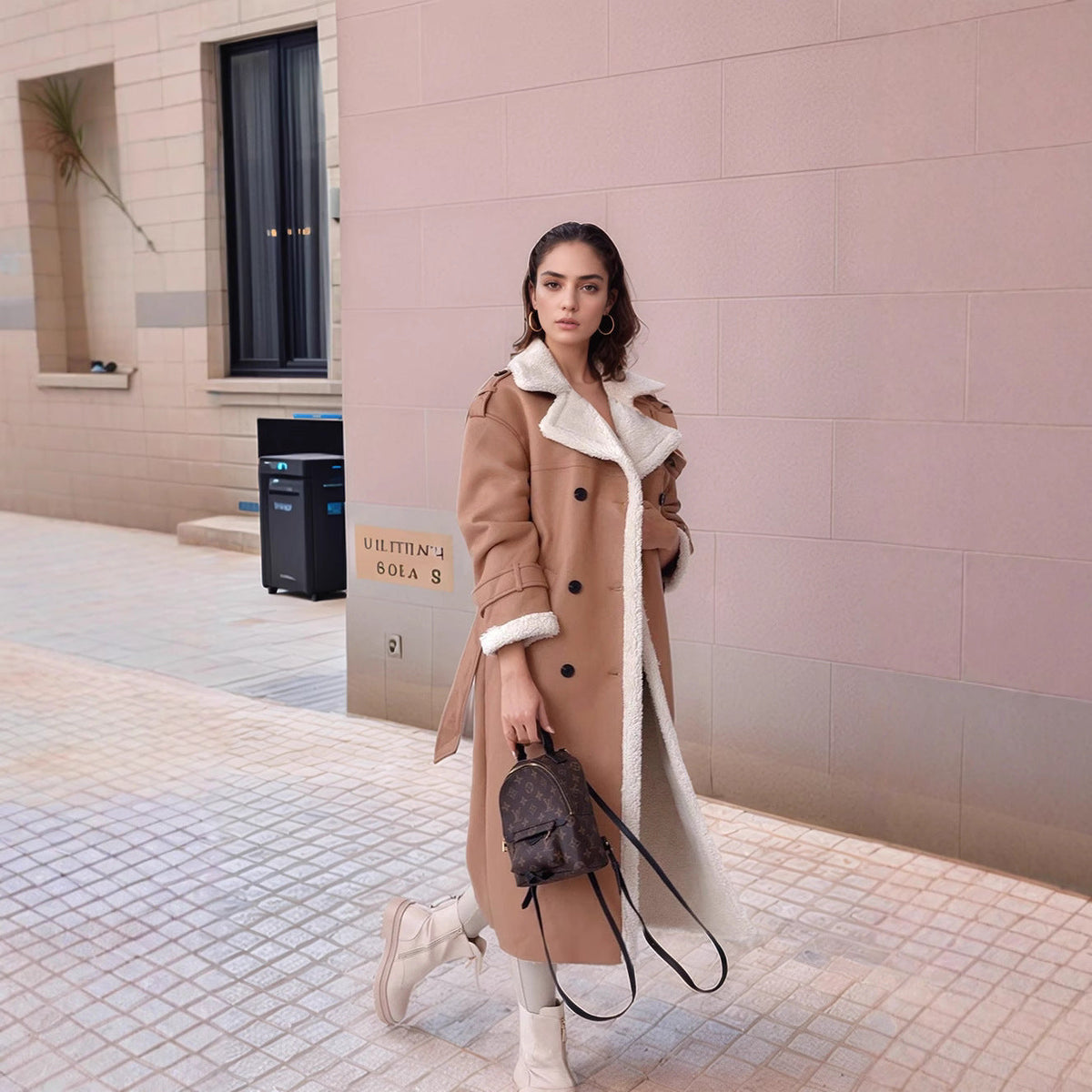 Women's Lined Long Coat with Chic Collar