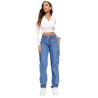Women's High-Waisted Cargo Jeans with Pockets