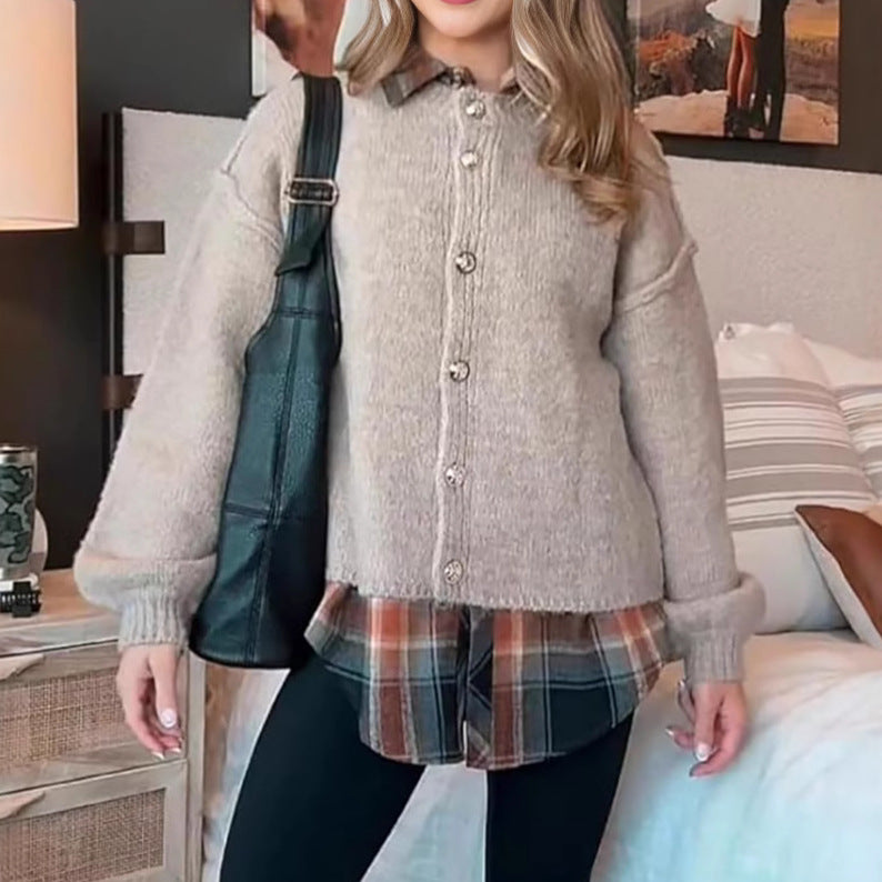 Women's Cozy Knit Coat with Voluminous Sleeves