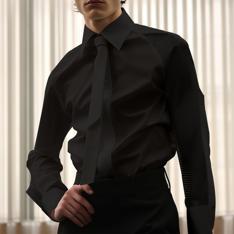 Women's Long-Sleeve Blouse with Sheer Mesh Details