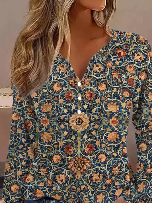 Women's Elegant Long-Sleeve Shirt with Graphic Gradient and Button Details