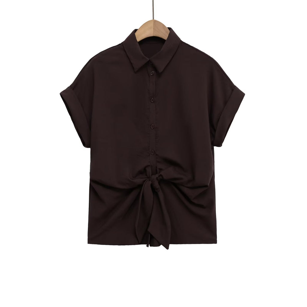 Women's Short-Sleeve Blouse with Knot Detail and Elegant Cut