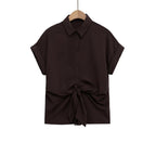 Women's Short-Sleeve Blouse with Knot Detail and Elegant Cut