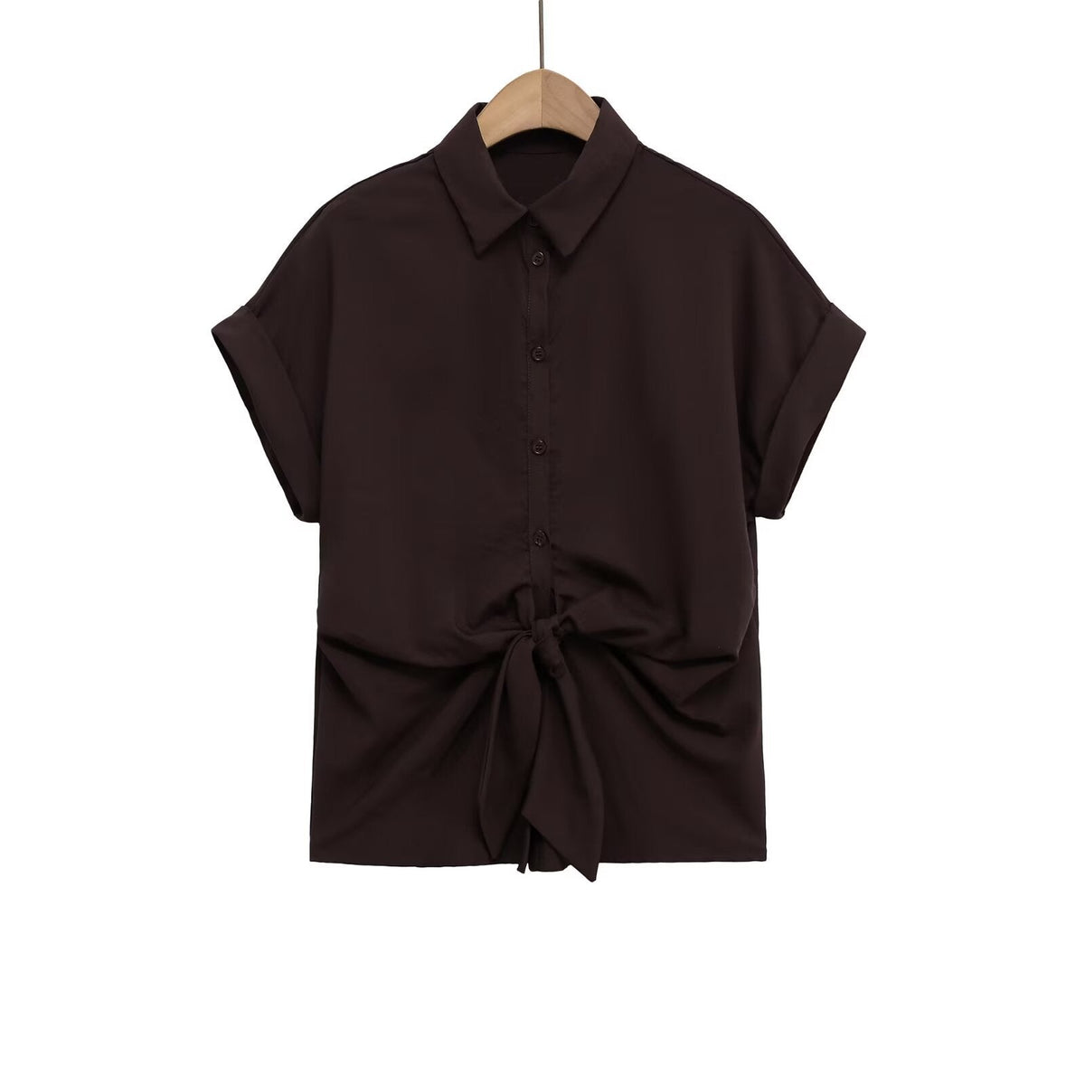 Women's Short-Sleeve Blouse with Knot Detail and Elegant Cut
