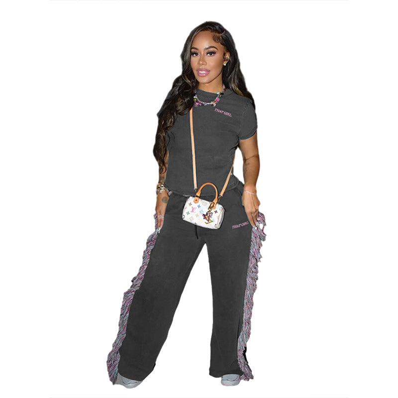 Women's Leisure Suit with Fringed Details