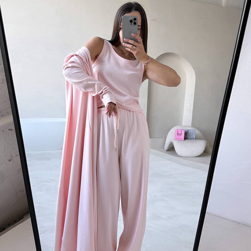 Women's Wide-Cut Loungewear Set with Cropped Top