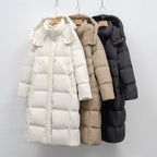 Women's Long Down Jacket with Adjustable Hood and Luxury Lining