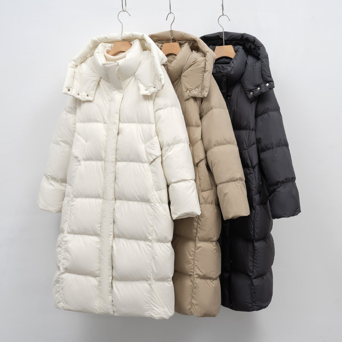 Women's Long Down Jacket with Adjustable Hood and Luxury Lining