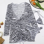 Women's Swimsuit with Integrated Knot and Fashionable Zebra Pattern