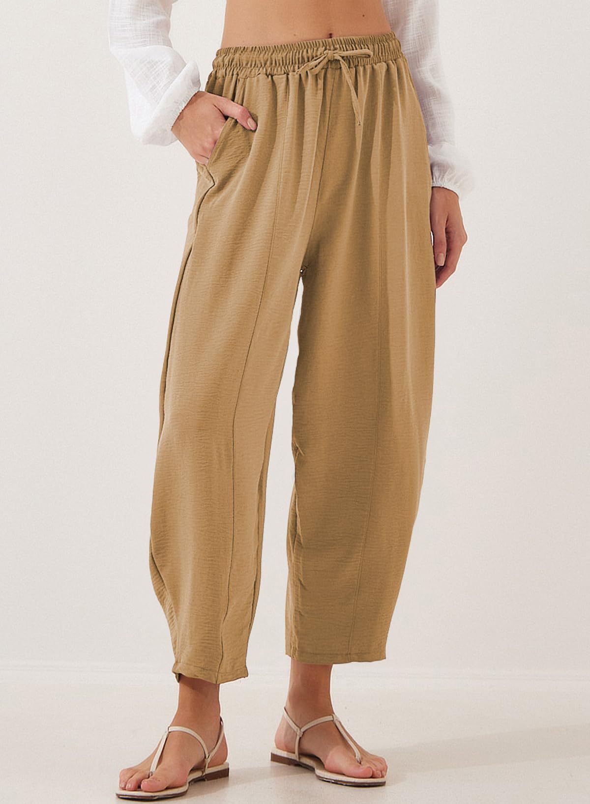 Women's Relaxed Casual Pants with Elastic Waist and Pockets