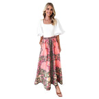 Women's Maxi Skirt with Ornate Embellishments and Elastic Waistband