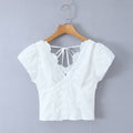 Women's Top with Floral Embroidery and Romantic Ruffled Neckline