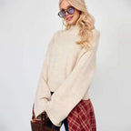 Elegant Oversized Sweater with Wide Cut and Stand-up Collar