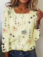 Women's Blouse with Floral Print and Decorative Button Details