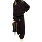Women's Loungewear Combination with Loose Polo Shirt and Wide Pants