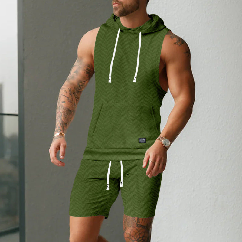 Men's Sleeveless Hoodie Vest Set