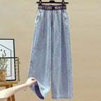 Women's High-Waist Wide-Leg Jeans with Elastic Waistband