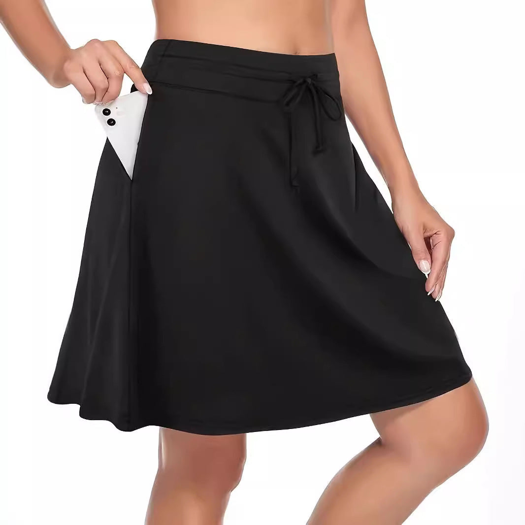 Women's High-Waist Sports Skirt with Integrated Shorts and Pockets