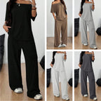 Women's Casual Lounge Set with Palazzo Pants and Off-Shoulder Top