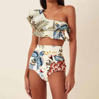 Women's Floral Ruffle Swimsuit Set with High-Waisted Shorts