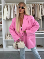 Women's Elegant Oversized Blazer with Deep Lapel and Pockets