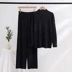 Women's Casual Knit Set with Stand-Up Collar and Button Details
