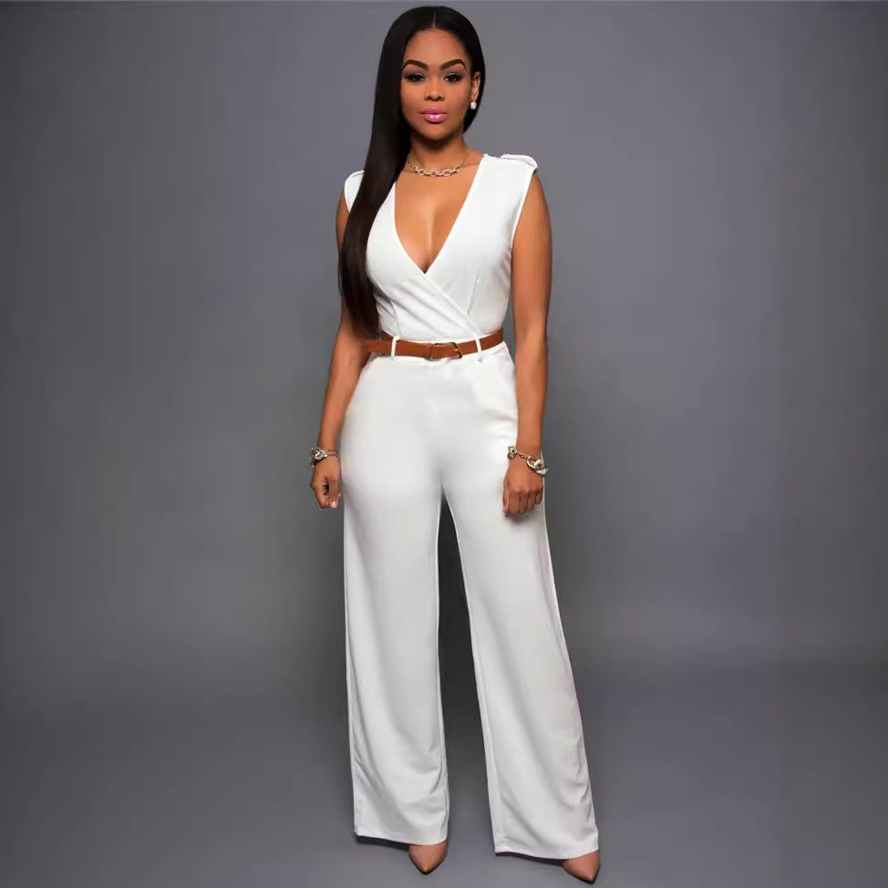 Elegant Wrap Jumpsuit with Wide Leg and Waist Belt