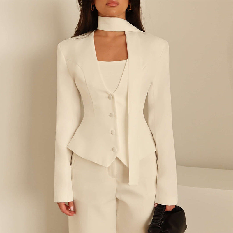 Women's Blazer with High Neck and Voluminous Sleeves