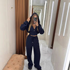 Women's Bicolor Hooded Suit with Wide Cut and Elastic Waistband