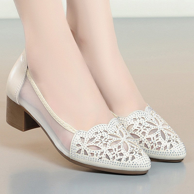 Women's Ballet Flats with Decorative Cut-out Design and Comfortable Block Heel
