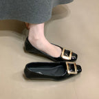 Women's Ballet Flats with Elegant Buckle and High-Quality Patent Finish