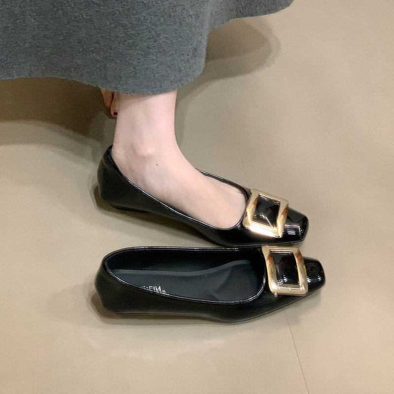 Women's Ballet Flats with Elegant Buckle and High-Quality Patent Finish