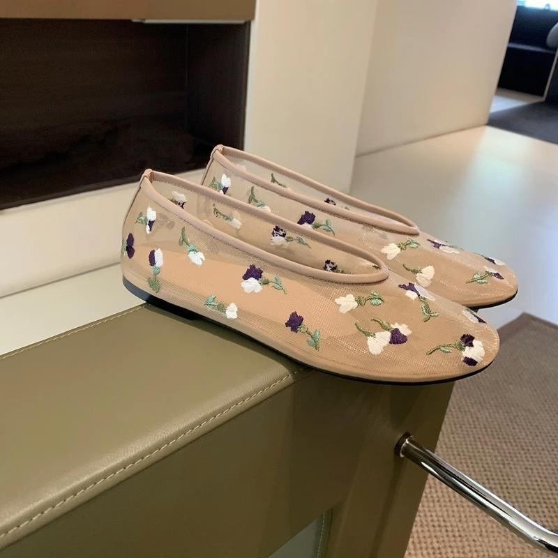 Women's Ballet Flats with Floral Appliqué and Comfortable Insole