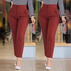 Women's High-Waisted Slimming Pants with Decorative Stitching